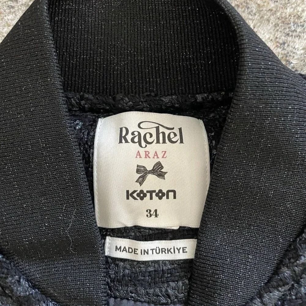 Koton Rachel Araz Jacquard Bomber Jacket Sz L Zip Black Goth Punk Mobwife Turkey